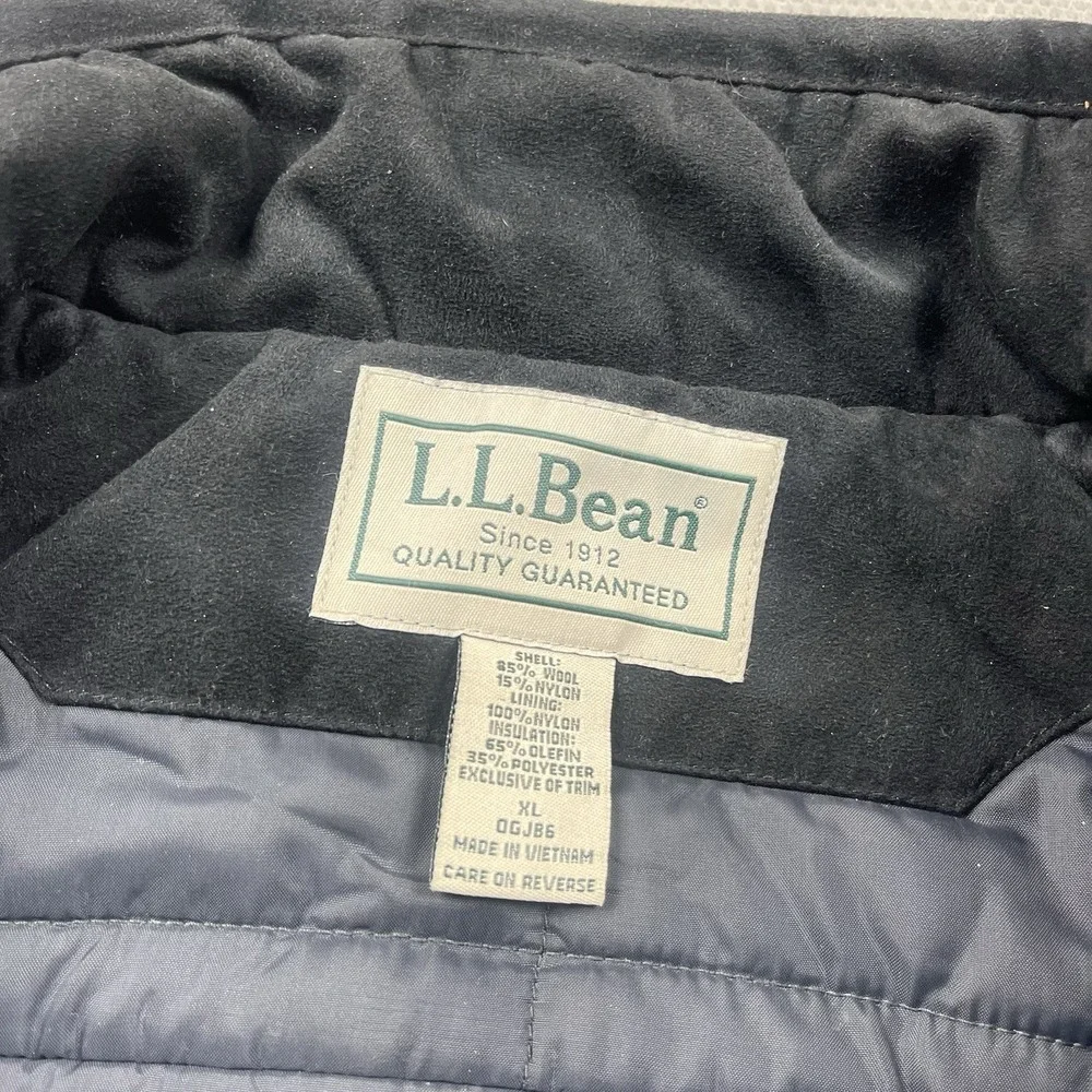 LL Bean Vest Mens XL Gray Plaid Wool‎ Blend Full Zip Quilt Insulated